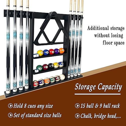 Wall Mount Pool Cue Rack for 8 Sticks, Solid Wood Mahogany S223328
