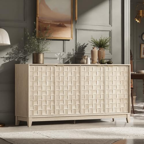 COLAMY Fluted Sideboard Cabinet with Storage, Solid Wood Buffet, Walnut Finish O47048