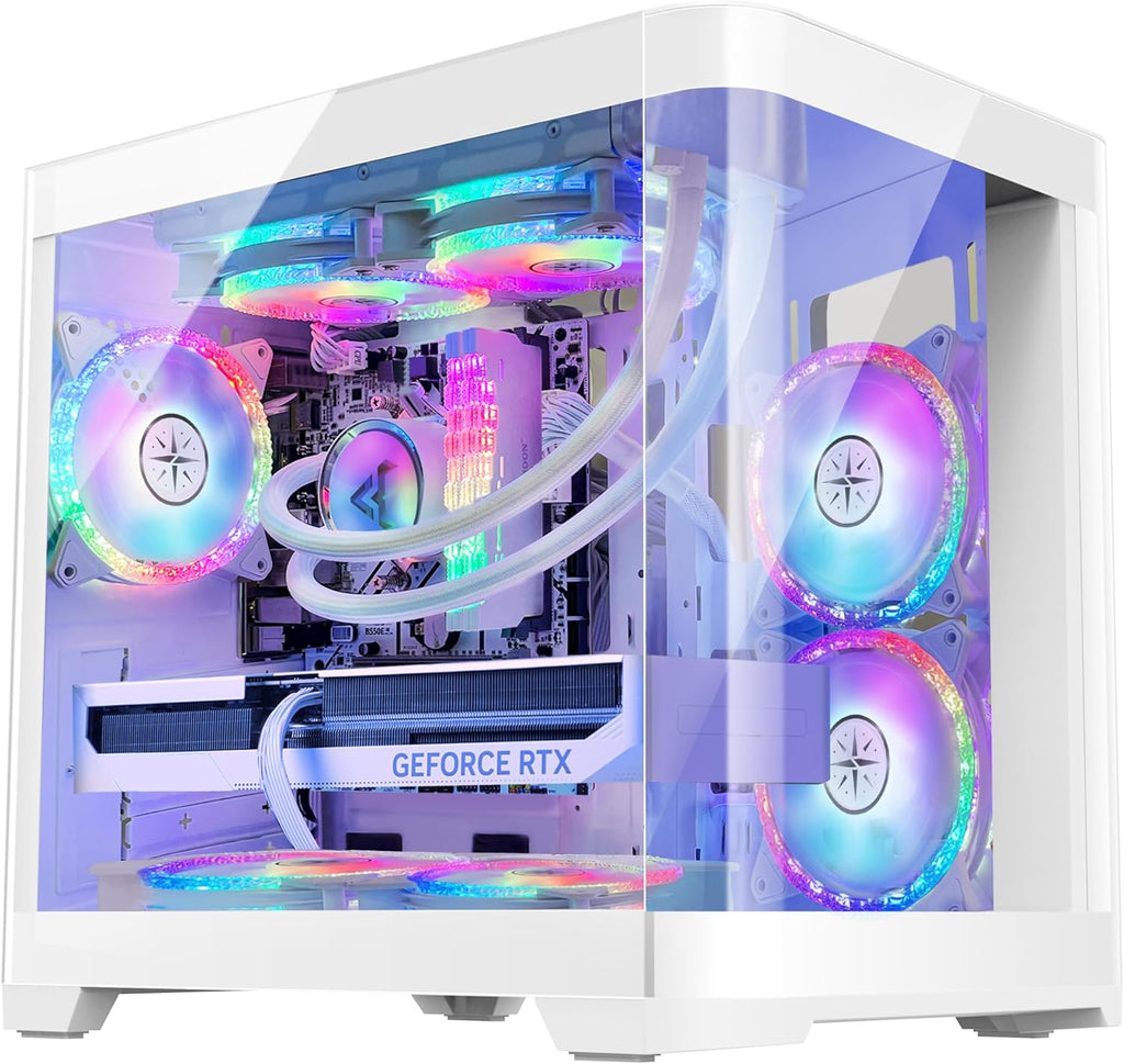 Poseidon White Gaming PC Desktop - AMD Ryzen 7 5700X 8-Core 3.4GHz - GeForce RTX 4060-1TB M.2 +1TB SATA SSD - 32GB DDR4 3200MHz - 240mm AIO CPU Liquid Cooler - Windows 11 Pro Computer