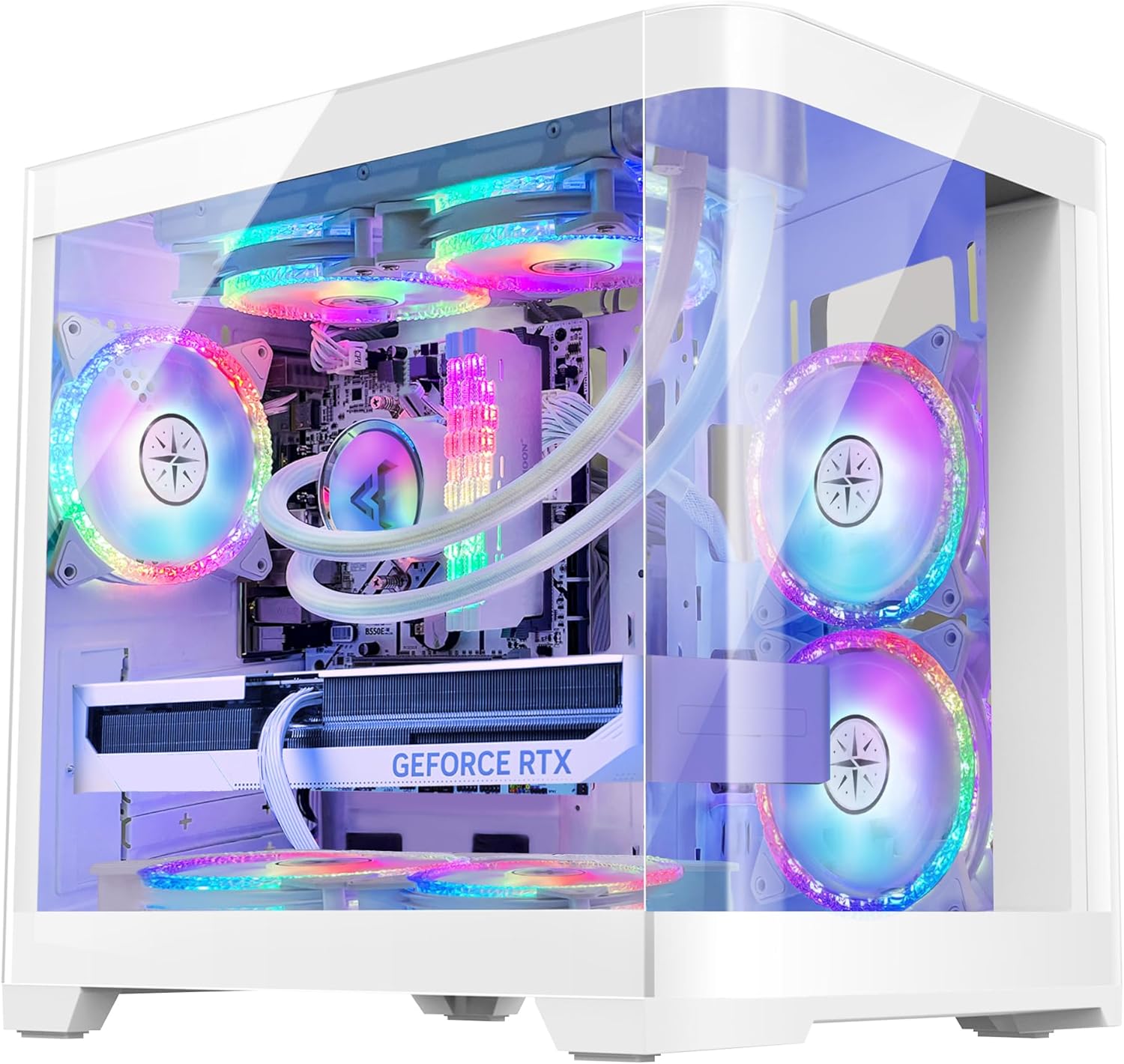 Poseidon White Gaming PC Desktop - AMD Ryzen 7 5700X 8-Core 3.4GHz - GeForce RTX 4060-1TB M.2 +1TB SATA SSD - 32GB DDR4 3200MHz - 240mm AIO CPU Liquid Cooler - Windows 11 Pro Computer