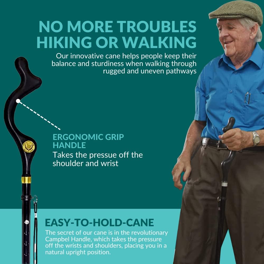 Campbell Posture Cane Folding Walking Stick for Seniors, Heavy-Duty Aluminum U1345