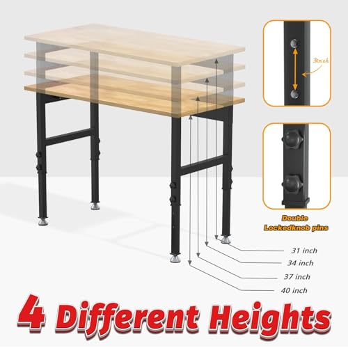 60" Adjustable Workbench with Power Outlets, Wheels and Drawer L44280