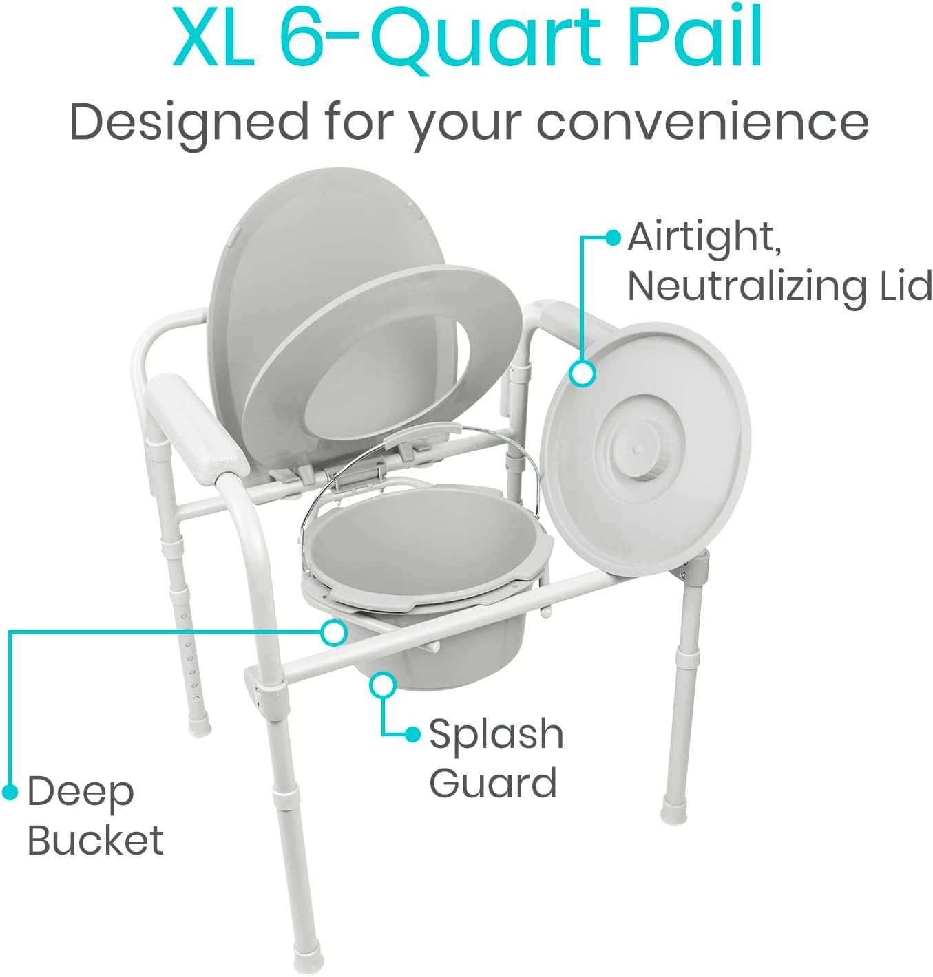 Vive Bedside Commode Toilet Chair Folding 350 lb Capacity 3 in 1 Heavy Duty Bariatric W70520
