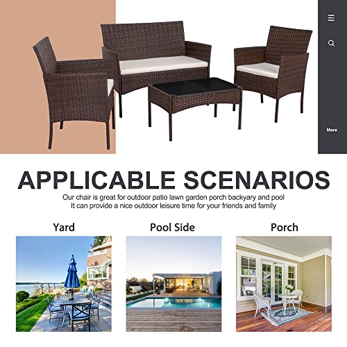 Shintenchi 4 Piece Outdoor Patio Furniture Set with Rattan Chairs and Glass Coffee Table, Black W6133