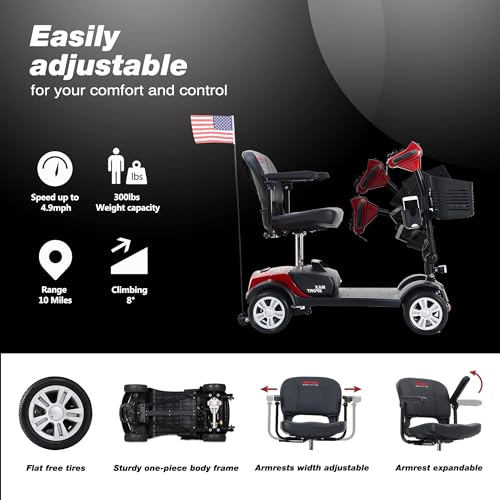 Outdoor Compact Foldable Mobility Scooter for Seniors with Basket, Red Q64050