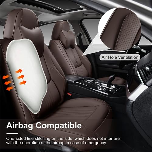Car Seat Covers Full Set Waterproof Leather Front and Rear with Head Pillow Black Navy U136