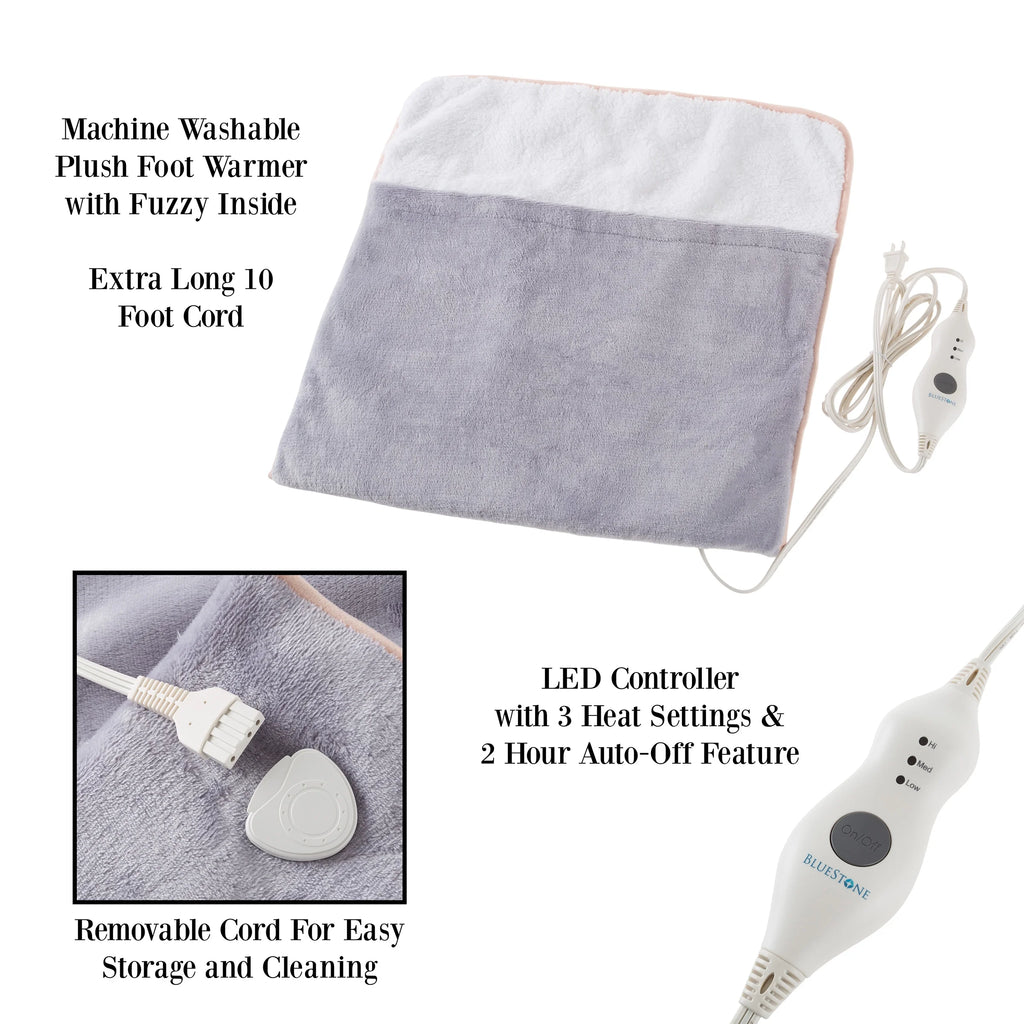 Bluestone Electric Foot Warmer with 3 Heat Settings, Gray A661