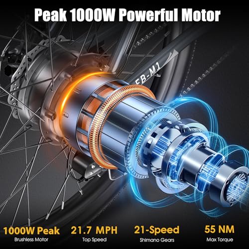 Peak 1000W Electric Mountain Bike for Adults, 26" 48V Commuter Ebike F750633