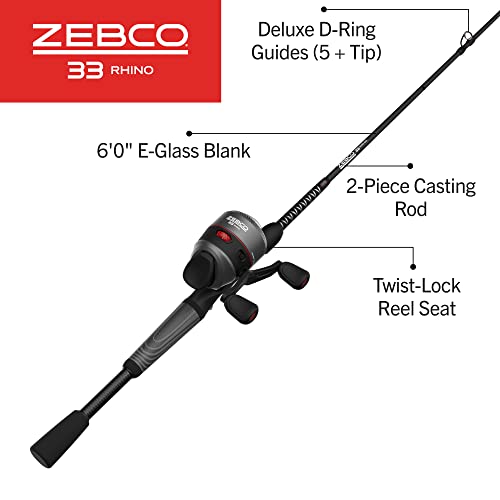 Zebco 33 Rhino Tough Spincast Reel and 2-Piece Fishing Rod Combo Y329303