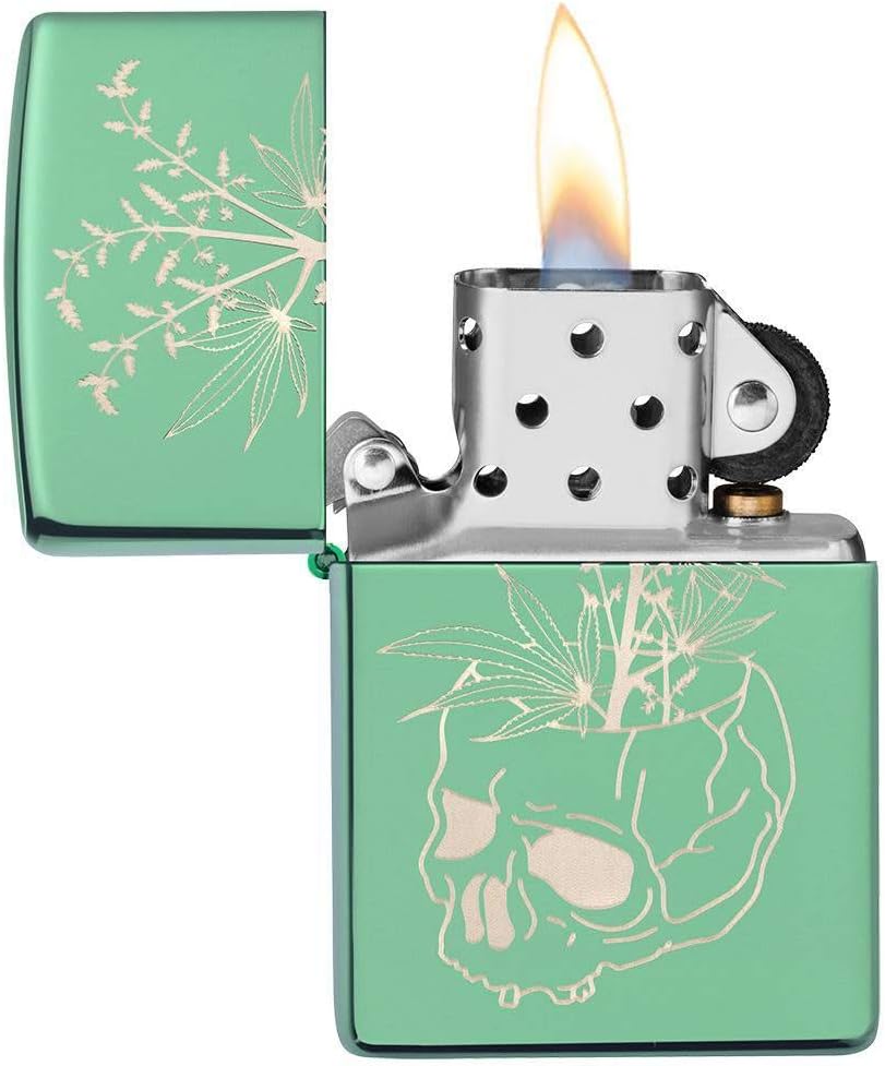 Zippo Botanical Skull Design High Polish Green Pocket Lighter E148958