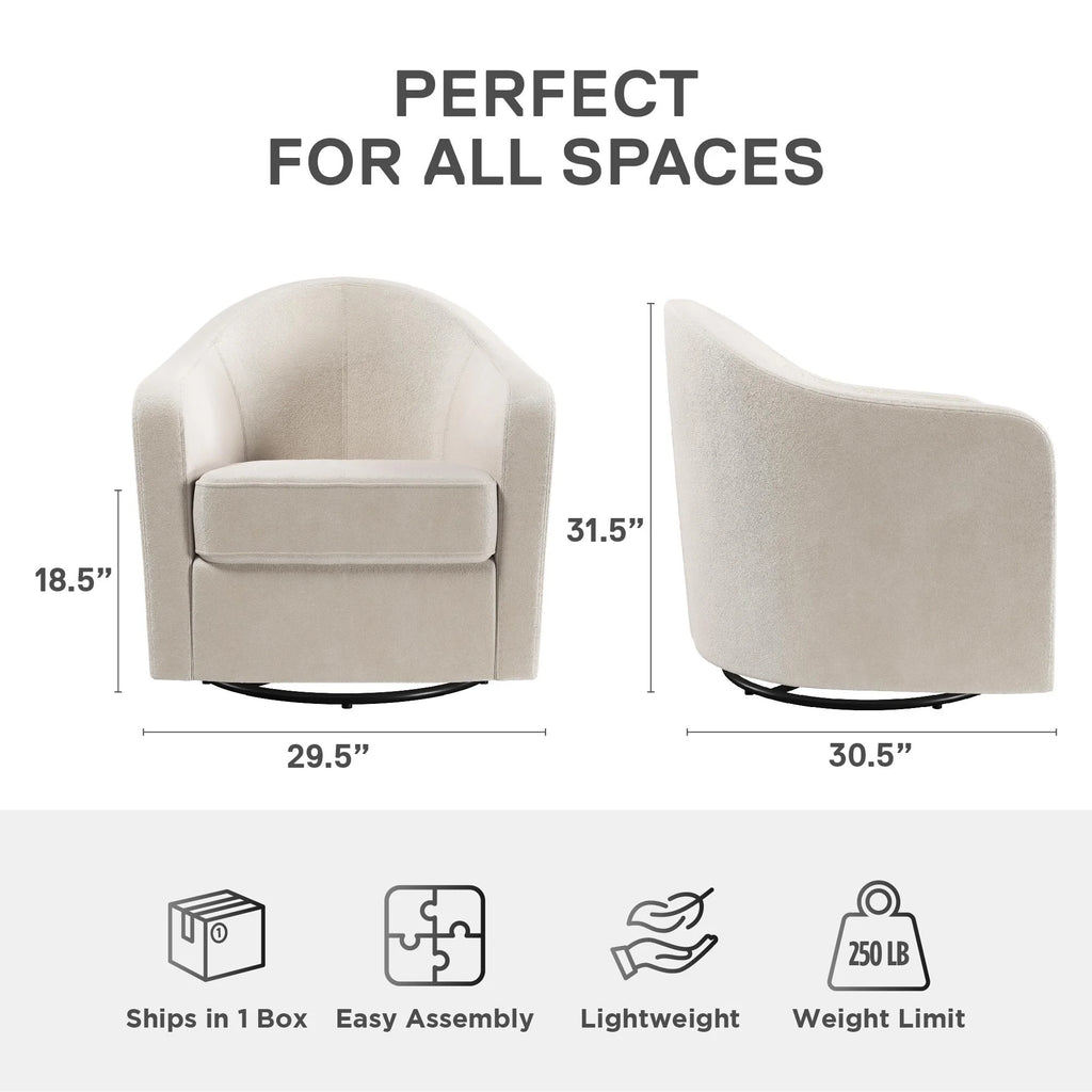 DHP Gentle Swivel Curved Accent Chair, Ivory Velvet J5712