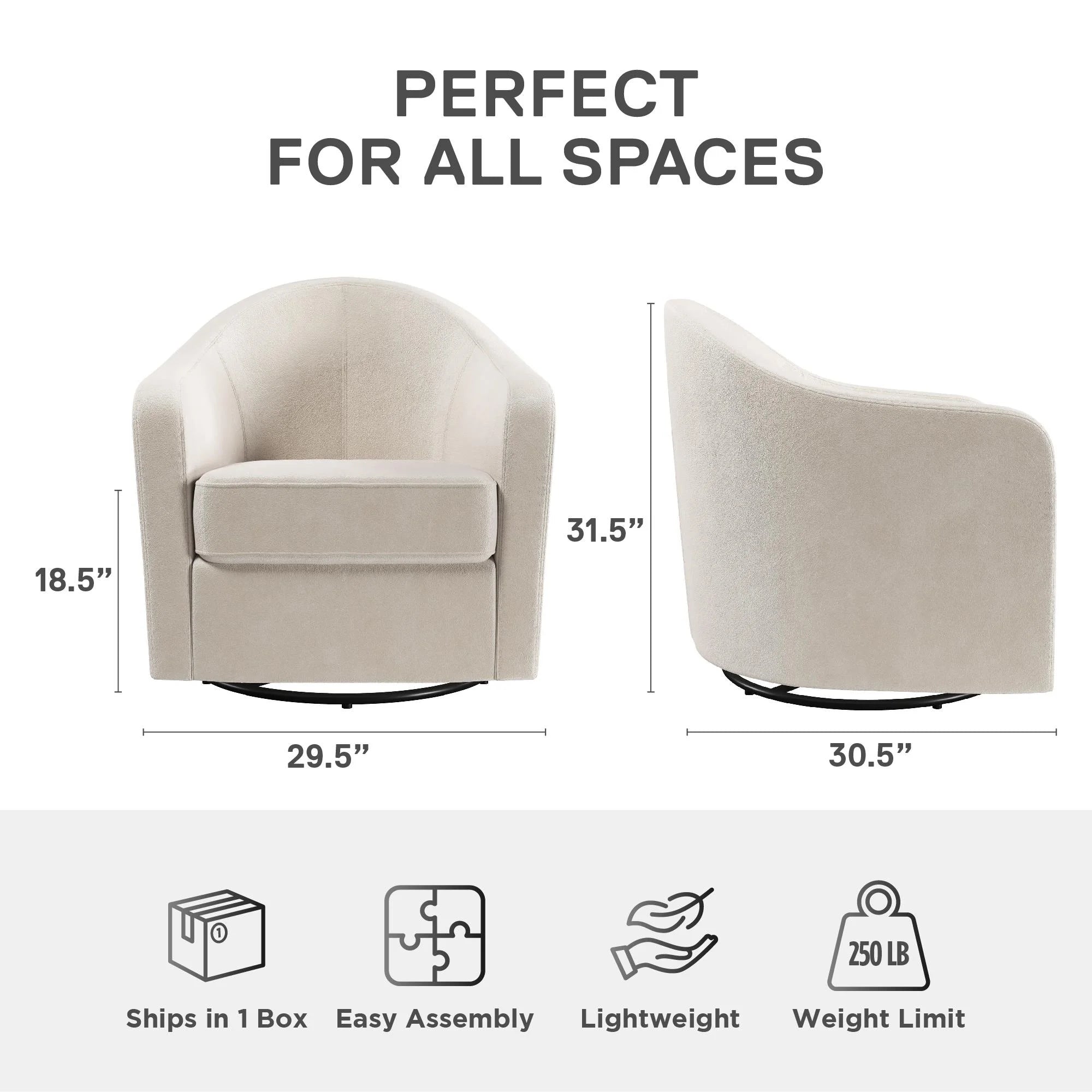 DHP Gentle Swivel Curved Accent Chair, Ivory Velvet J5712