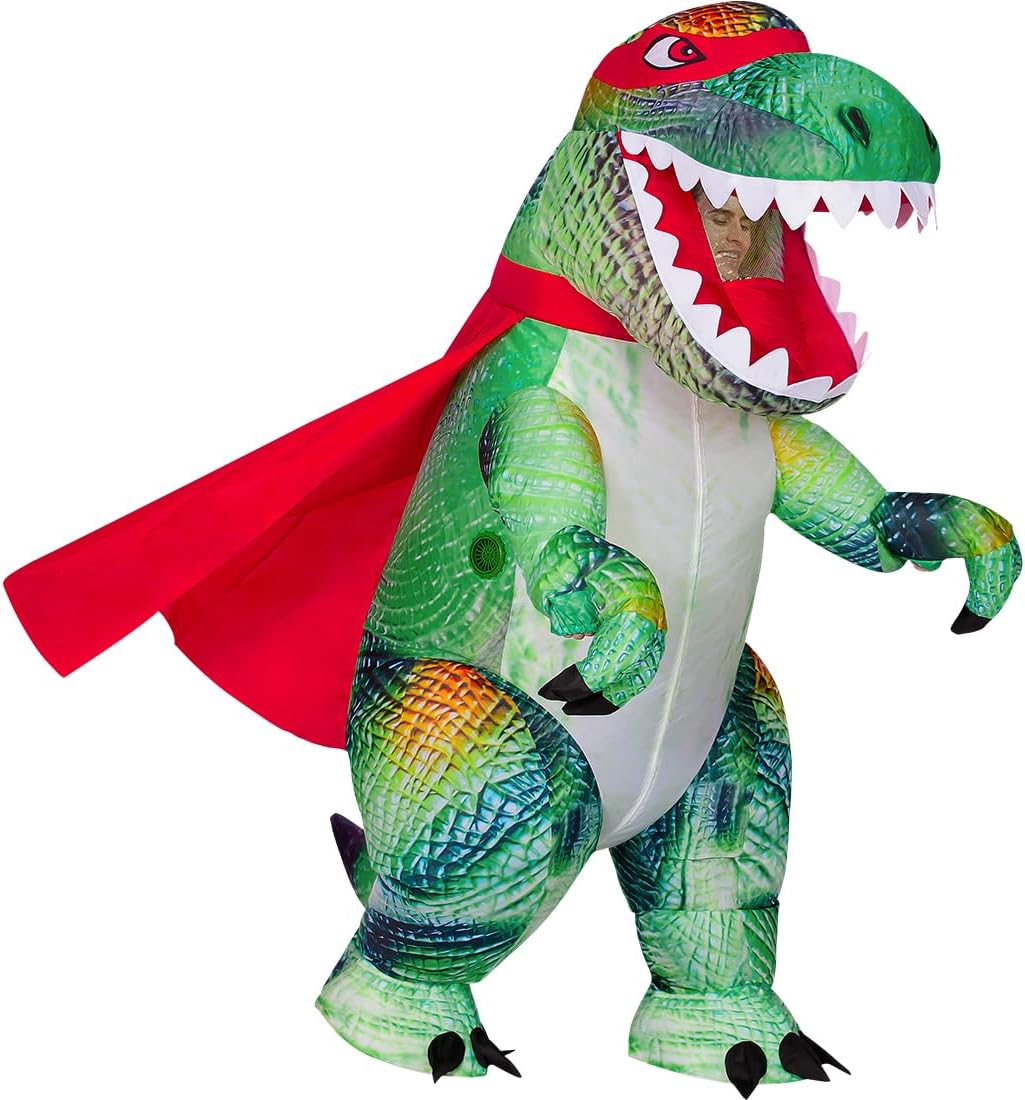 COMIN Inflatable Dinosaur Costume for Adults, Blow Up Trex Costume Dinosaur Inflatable Costume Green for Halloween Party