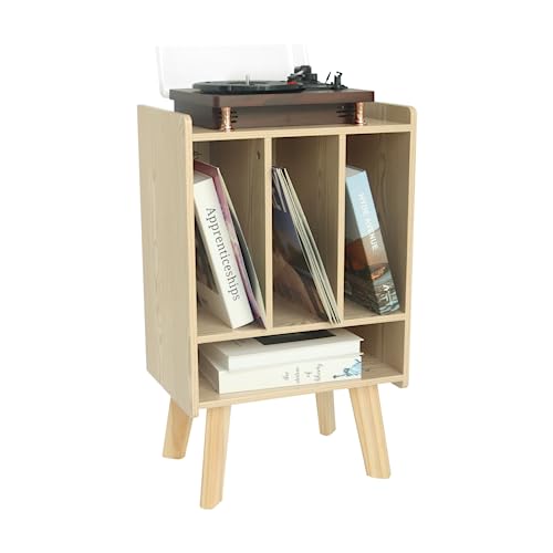 AWASEN Record Player Stand with Vinyl Storage, 3 Tier Wood End Table I40920