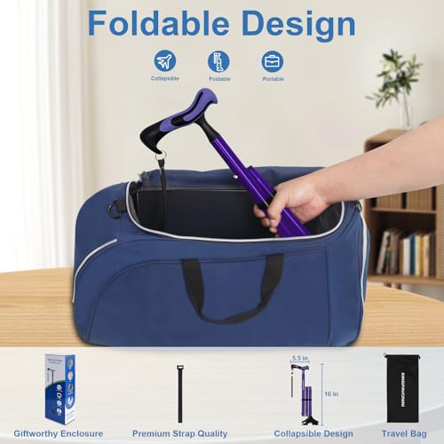 Foldable Adjustable Walking Cane for Men & Women with Travel Bag K5425