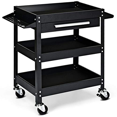 Goplus 3 Tier Rolling Tool Cart, 330 LBS Capacity Heavy Duty Utility Cart Tool Organizer with Storage Drawer, Industrial Commercial Service Tool Cart for Mechanics, Garage, Warehouse & Repair Shop