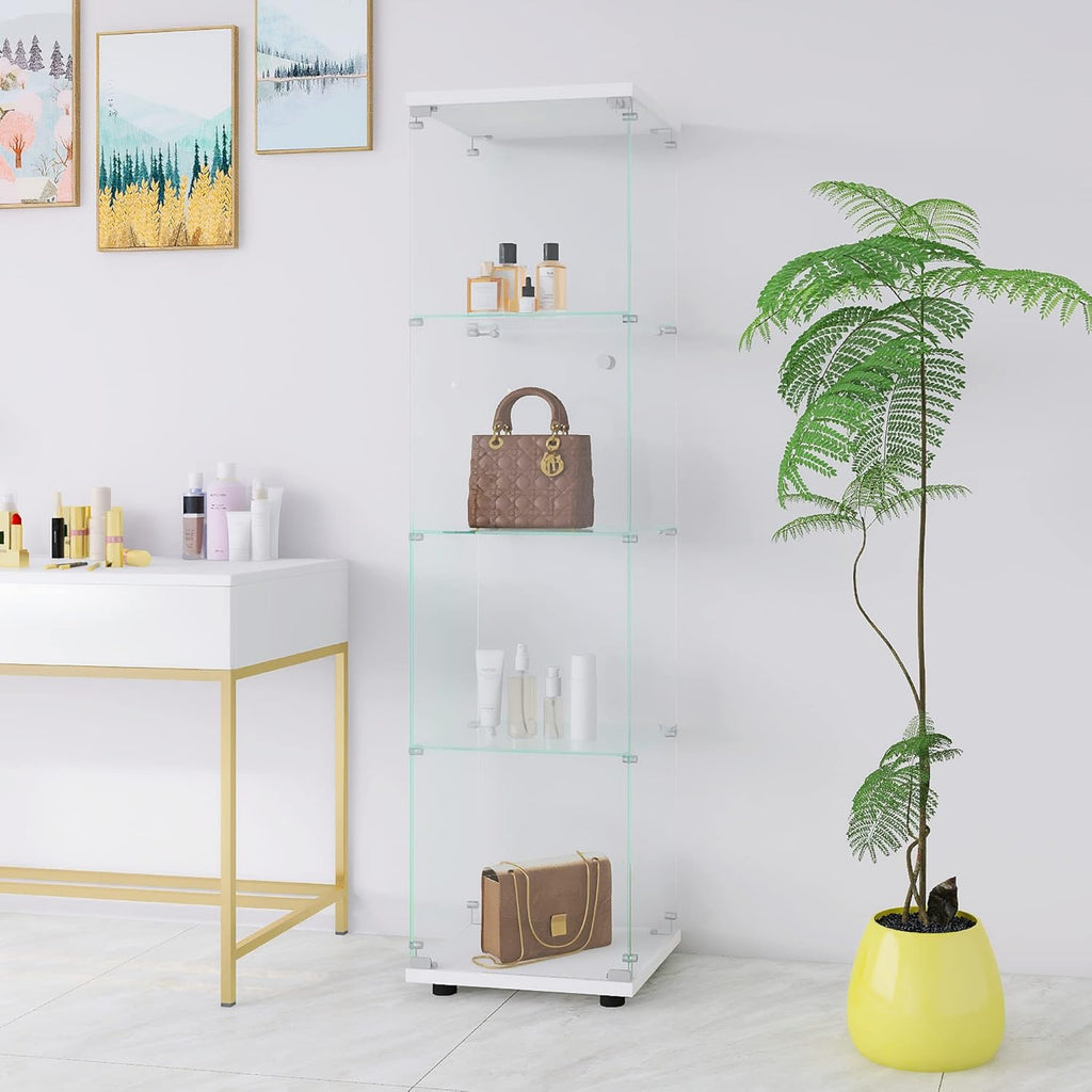 4-Shelf Glass Display Cabinet with Lock, White A99708