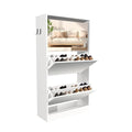Mirror Shoe Storage Cabinet for Entryway, Narrow Shoe Cabinet Organizer with 3 Tiers, Slim Free Standing Hidden Shoe Cabinet with 3 Flip Drawers for Front Door Entrance, Closet（White）