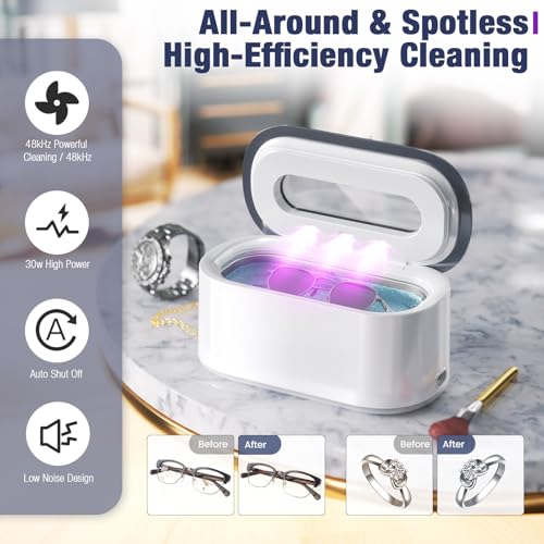 Ultrasonic Jewelry Cleaner 48kHz Portable with Digital Timer for Rings, Necklaces, Eyeglasses E305227