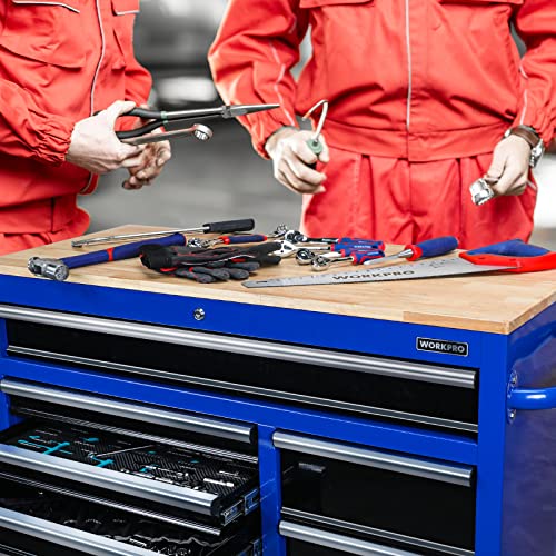 WORKPRO 46-Inch 9-Drawer Rolling Tool Chest with Wooden Top R9148
