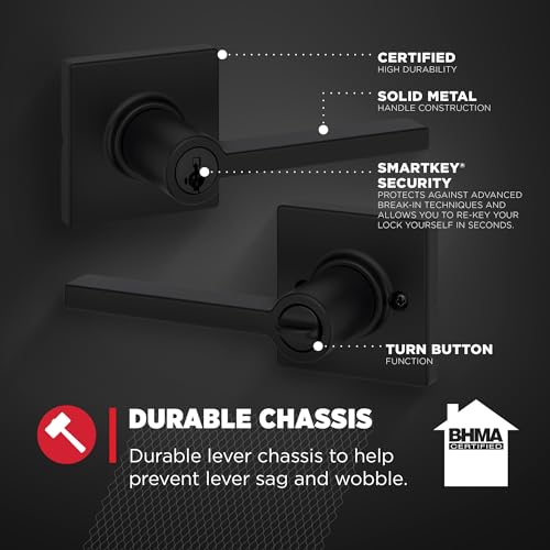 Kwikset Casey Interior Privacy Door Handle with Lock 10 Pack, Matte Black G103018