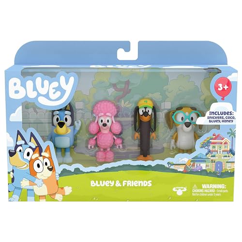Bluey and Family 4 Pack of 2.5-3" Bluey, Bingo, Chilli, Bandit Poseable Figures