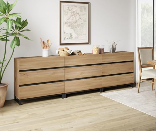 WAMPAT Modern TV Stand for TVs up to 40 inch, 3 Drawers, Metal Base, Oak J845