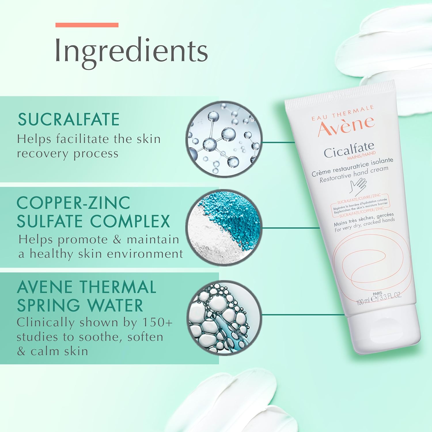 Eau Thermale Avène Cicalfate HANDS Hand Cream - Intense Nourishing Lotion, 3.3 fl oz C1514