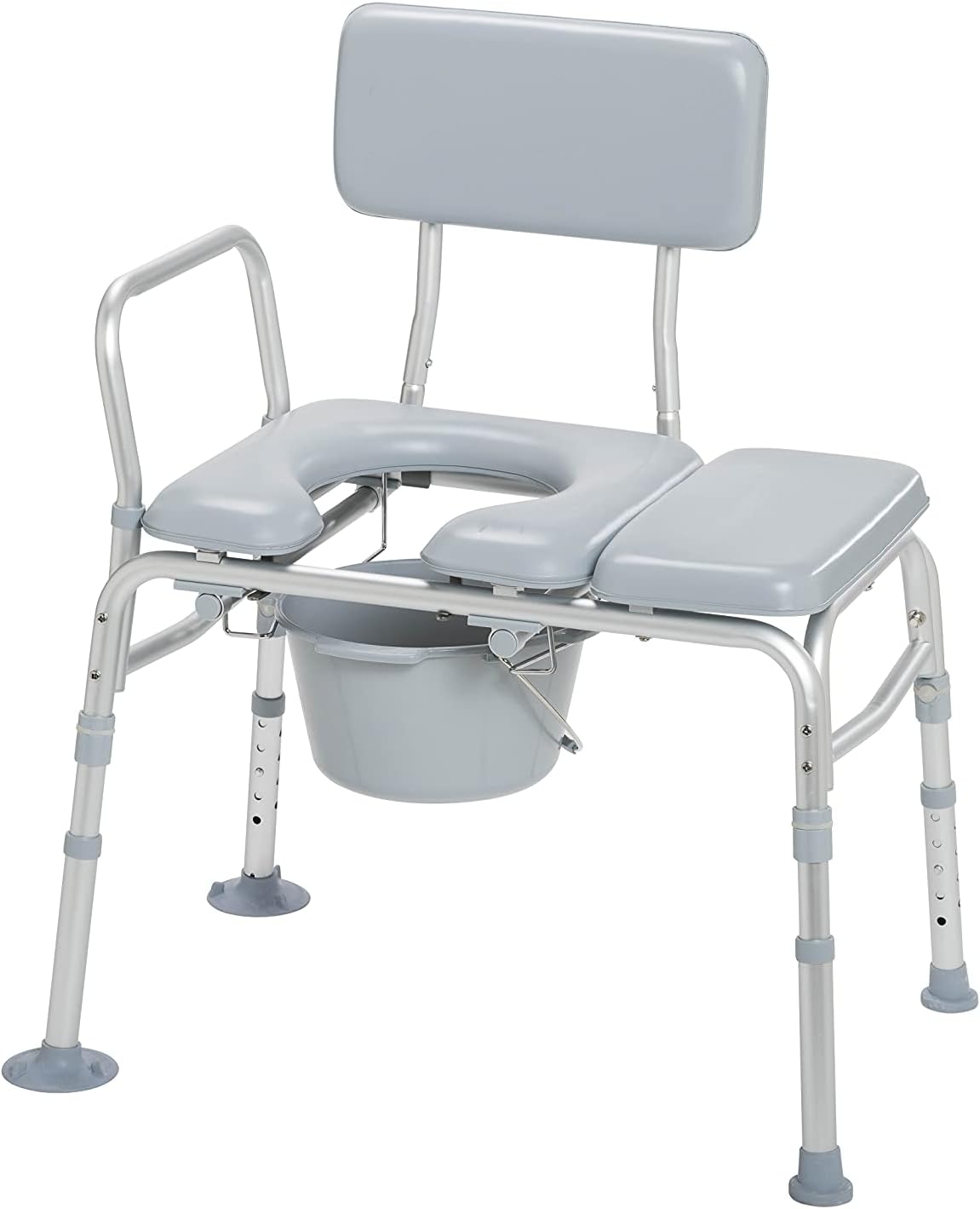 Drive Medical Transfer Bench Commode Chair with Padded Seat, Gray A422
