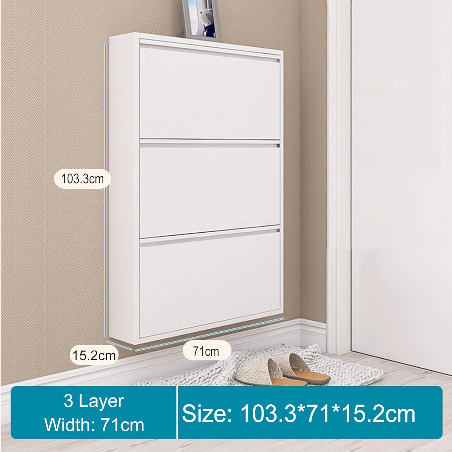 Shoe Storage Cabinet for Entryway, Narrow White with Doors Q9001