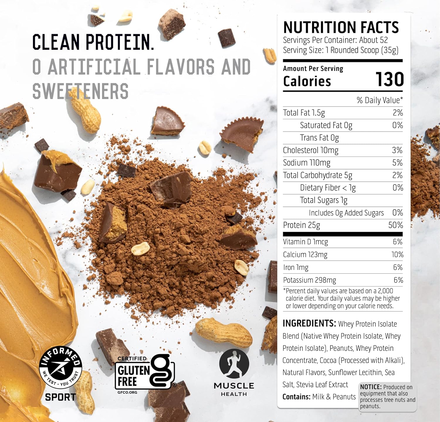 Ascent 100% Whey Protein Powder, Chocolate Peanut Butter 4 lb & Creatine Monohydrate Powder, Unflavored 45 Servings X8431