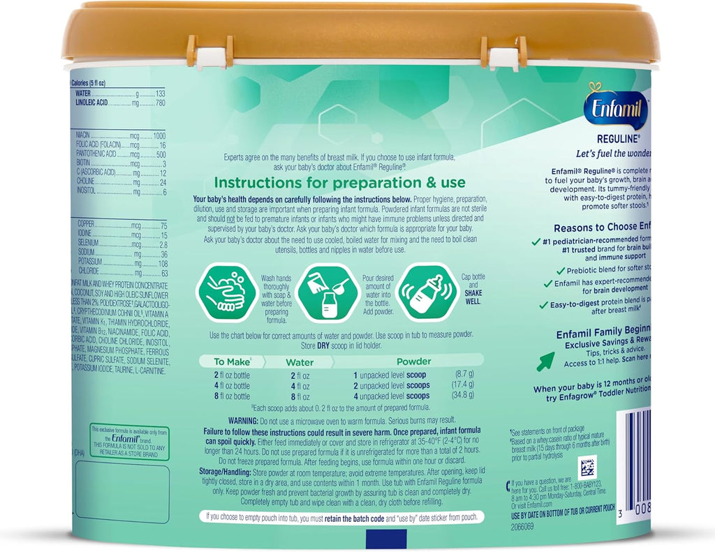 Enfamil Reguline Baby Formula, Milk-Based Infant Nutrition, 19.5 Oz (Pack of 2) X5044