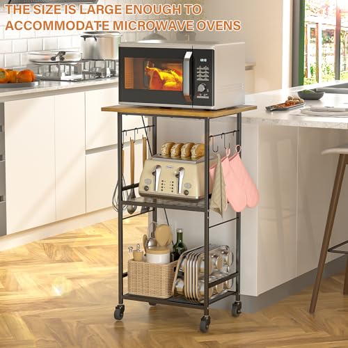 Rolling Kitchen Microwave Cart with Adjustable Shelf, 3 Tier Storage Rack on Wheels K20617