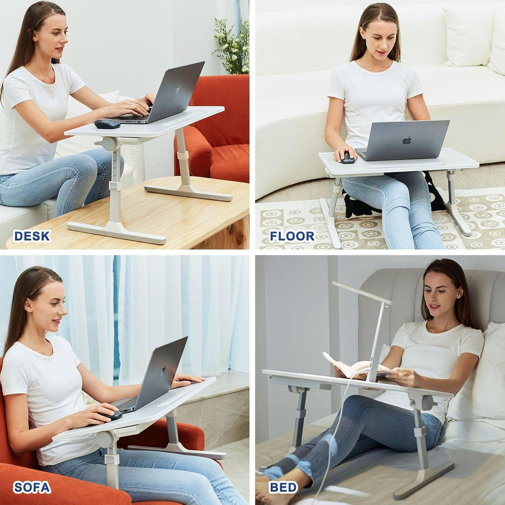 Bed Table with LED Light, Adjustable Lap Desk for Laptop (Grey) F214