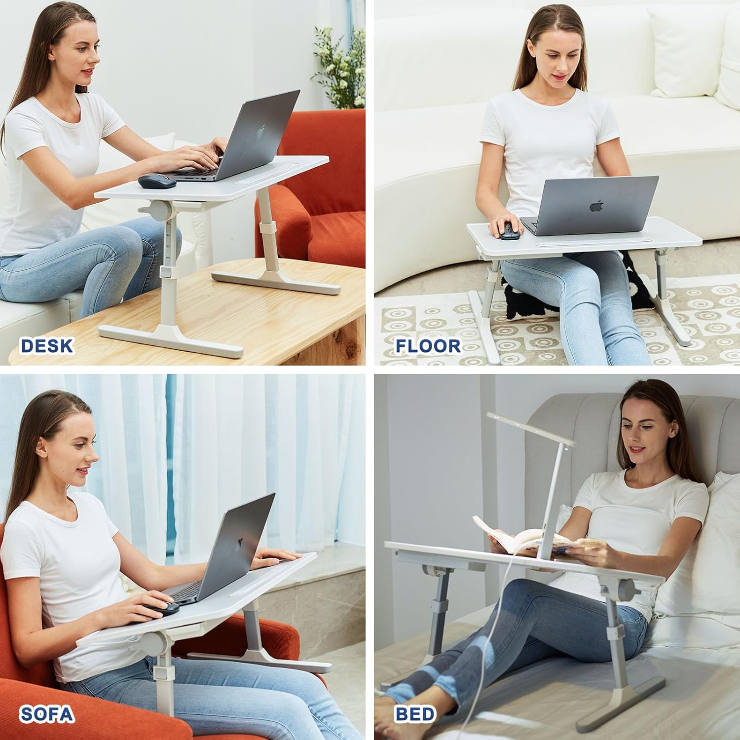 Bed Table with LED Light, Adjustable Lap Desk for Laptop (Grey) F214