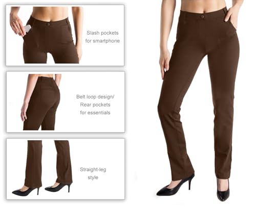 Yogipace Women's Straight Leg Yoga Dress Pants with Belt Loops H62689