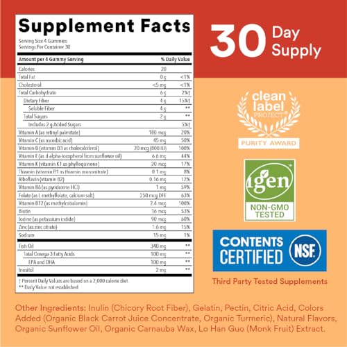 SmartyPants Kids Multivitamin & Fiber Gummies, Omega 3, Vitamins D3, C, B12, Zinc, 90 Count U9500