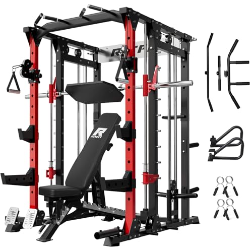 RitFit Buffalo Smith Machine Power Cage with Lat Pull-Down & Cable Crossover for Home Gym V3251