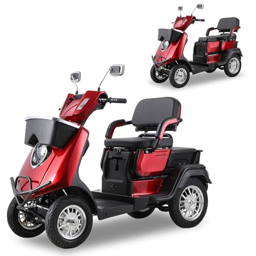Mobility Scooters for Seniors & Adults 500lbs Capacity - Heavy Duty 4 Wheel Electric Powered Mobility Device, Double Seat Mobility Scooter for Travel, Remote Key (Orange)
