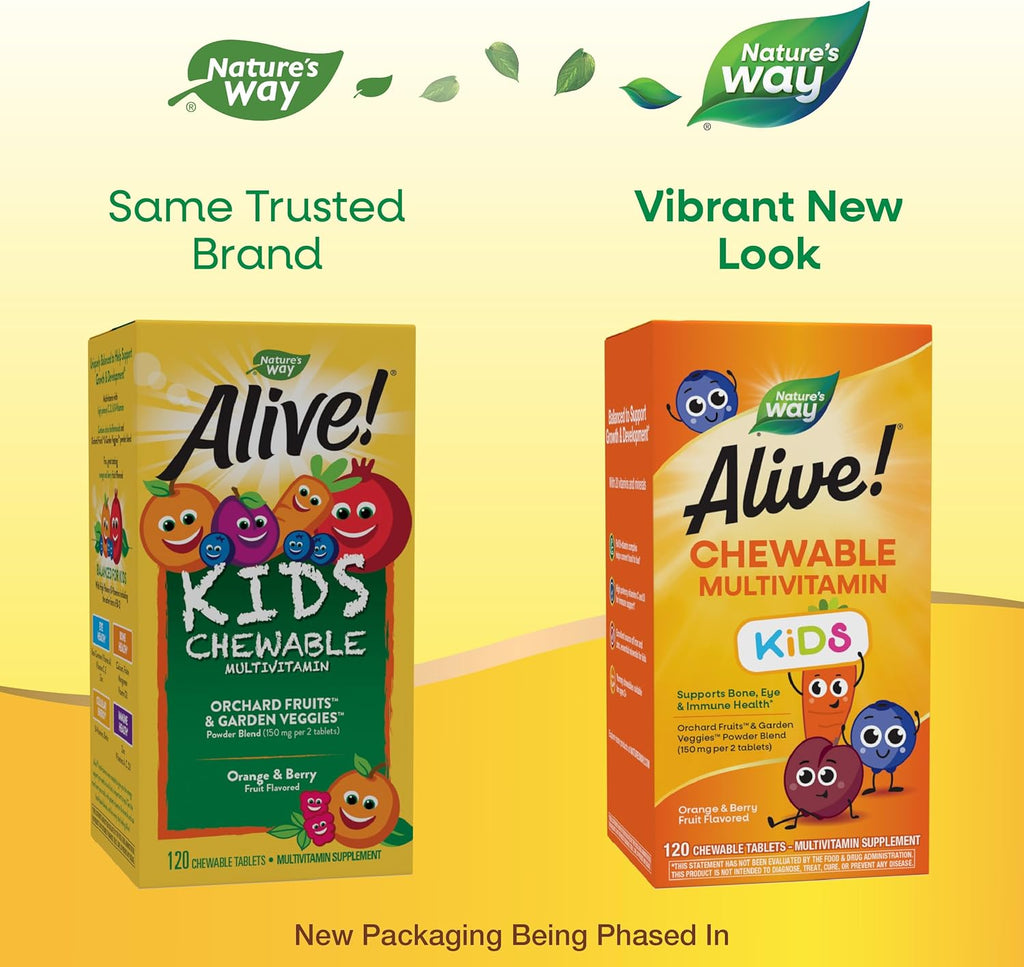 Nature's Way Alive! Children's Daily Chewable Multivitamin, Orange & Berry, Gluten Free, 120 Tablets I109