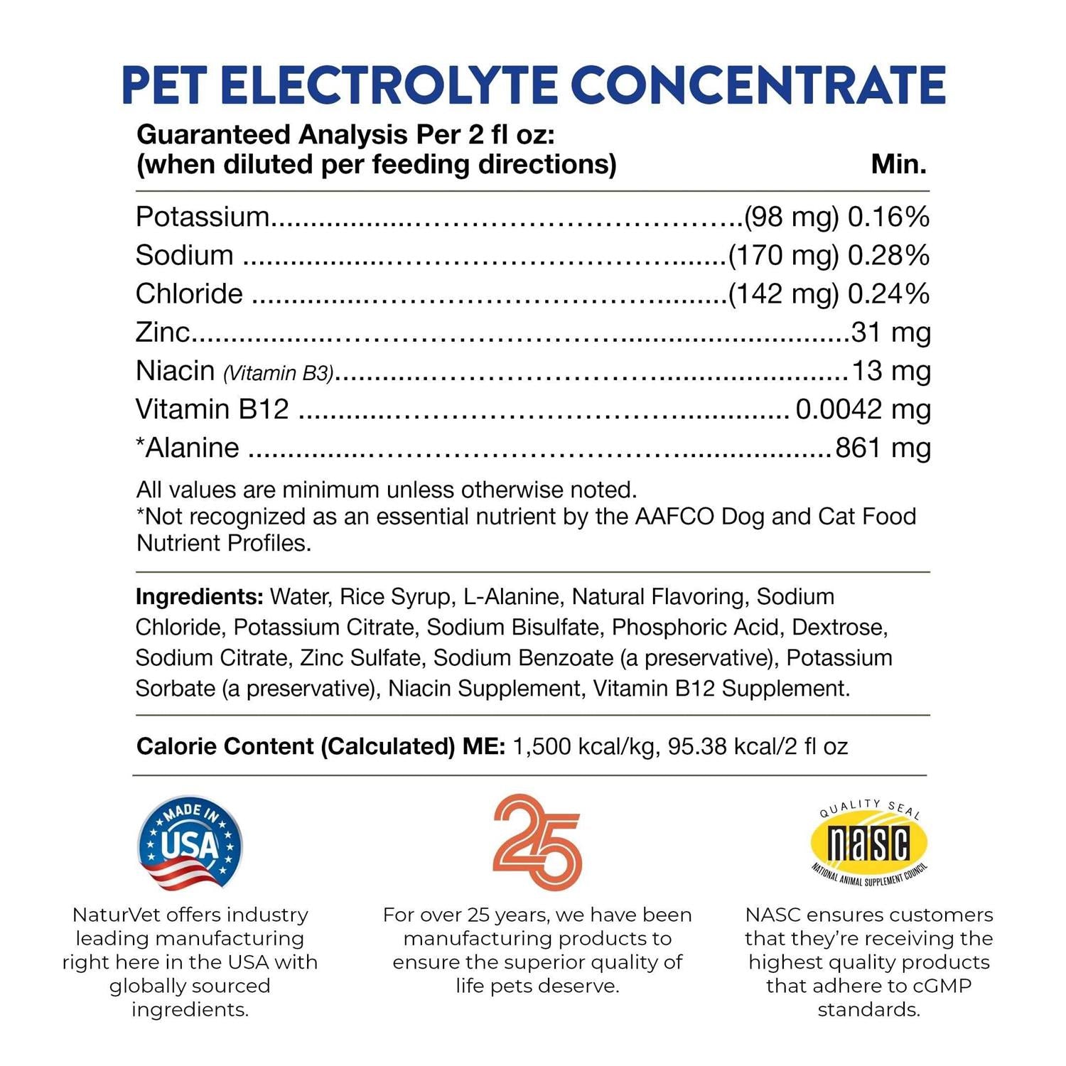 NaturVet Pet Electrolyte Concentrate 16 oz for Dogs & Cats I445167