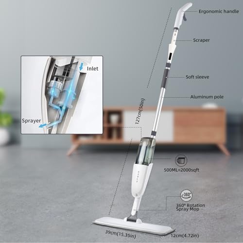 Microfiber Spray Mop for Floor Cleaning with 4 Washable Pads W7412