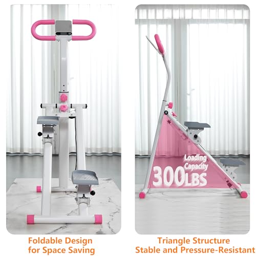 Folding Stair Stepper for Home Gym, Adjustable Handlebar & Pedals, 300LBS Load W2967