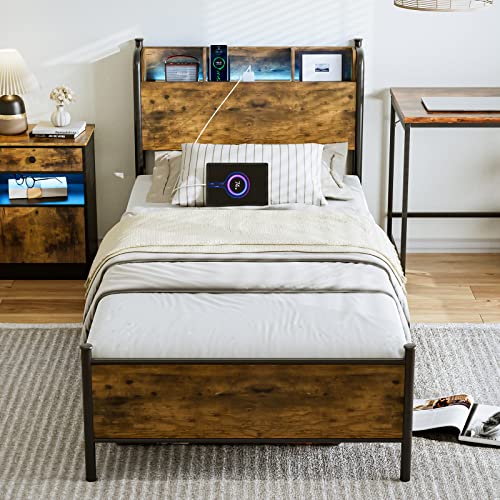 Queen Bed Frame with LED Lights and Charging Station, Black F650