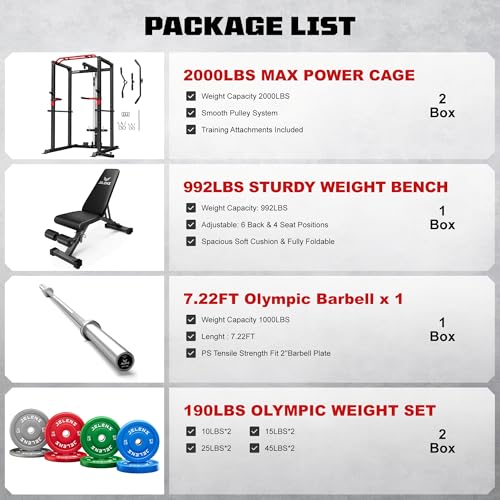 Power Cage 2000LBS Power Rack with LAT Pulldown and Adjustable Pulley System for Home Gym H863717
