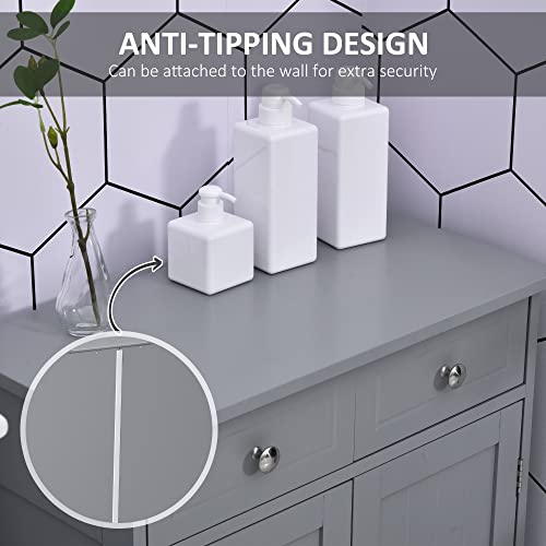kleankin Bathroom Floor Cabinet, Wooden, 2 Doors, 2 Drawers, Grey V92019
