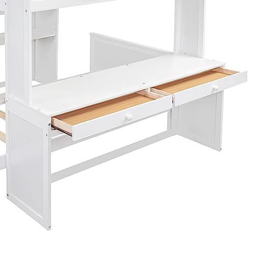 Harper & Bright Designs Full Over Twin Bunk Bed with Desk and Storage, Solid Wood, Gray L8927