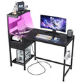 48 inch Reversible Gaming Desk with LED Lights & Power Outlets, Computer Desk with Storage Shelves & Drawer, Home Office Desk with CPU Stand, Black