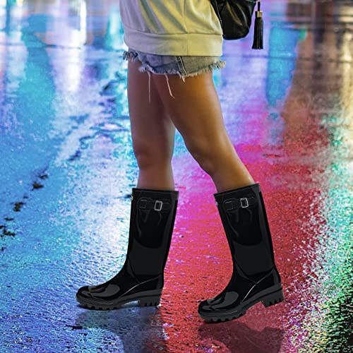 DKSUKO Women's Tall Rain Boots Waterproof Wellington Rubber G1163