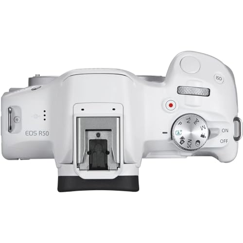 Canon EOS R50 Mirrorless Camera with RF-S 18-45mm Lens, White, Bundle with Bag, Batteries & Memory Cards S656267